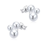 Gorgeous Three Pearl Cluster Silver Ear Stud STS-5263